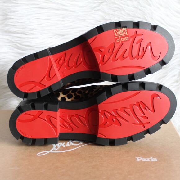 Christian Louboutin Macademia Leopard-Print Calf Hair Snake Moto Combat Booties - Picture 12 of 15